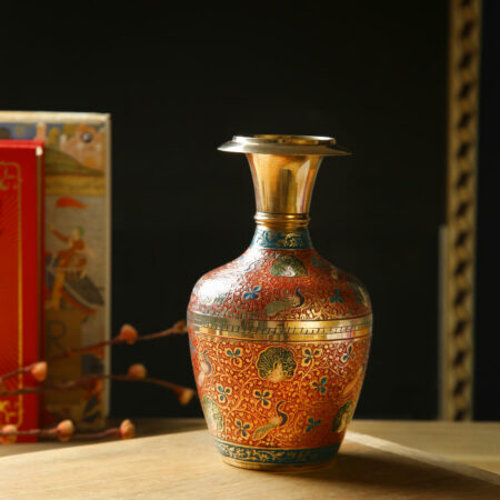 Brass Metal Red Round Vase