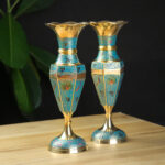 Brass Metal Teal Blue Vase