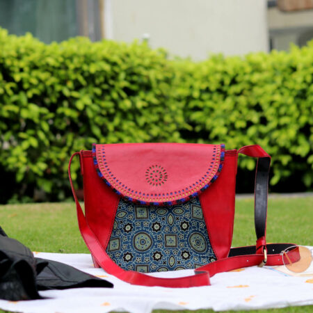 kutch leather red sling bag